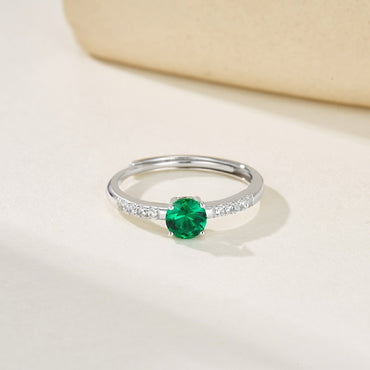 round lab created emerald ring in 925 silver