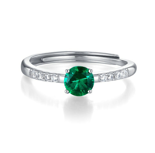round lab created emerald ring in 925 silver